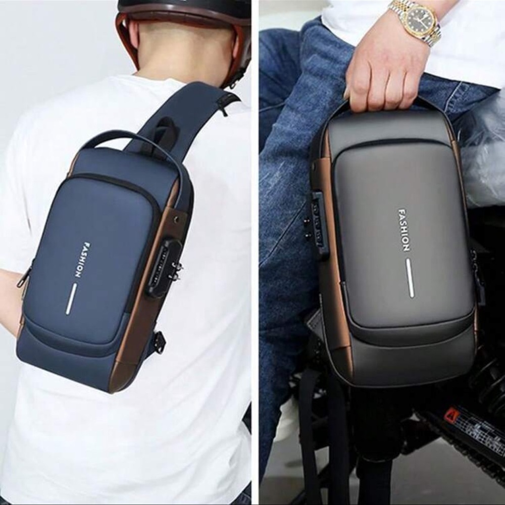 Anti-Theft Password Lock Men Chest Bag Street Style Motorcycle Bag - Picture 3 of 3